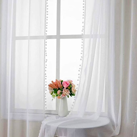 Other - Pom Pom Tasseled Sheer Curtain Panels
